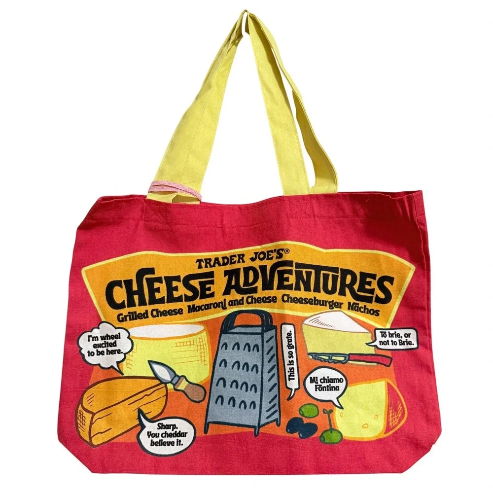 Trader Joes Cheese Experience Bag Red Cotton Canvas Tote Graphic Grocery - Picture 4 of 4